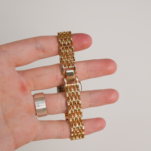 Gold Rectangle Analog Watch White Dial - Picture 6 of 12